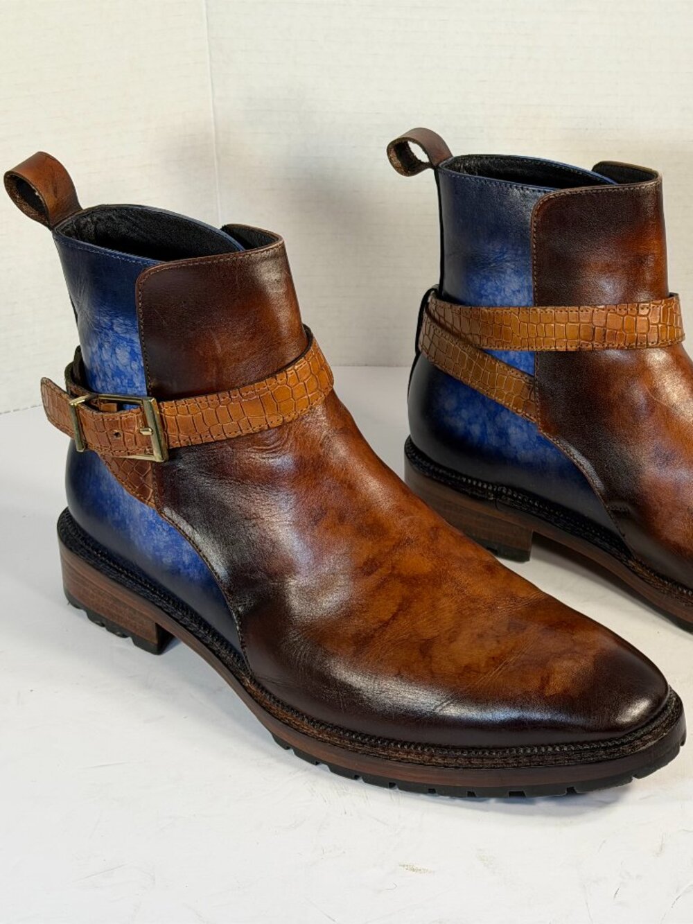 Men's size 9.5-10 Brown and blue leather boots - Picture 15 of 16